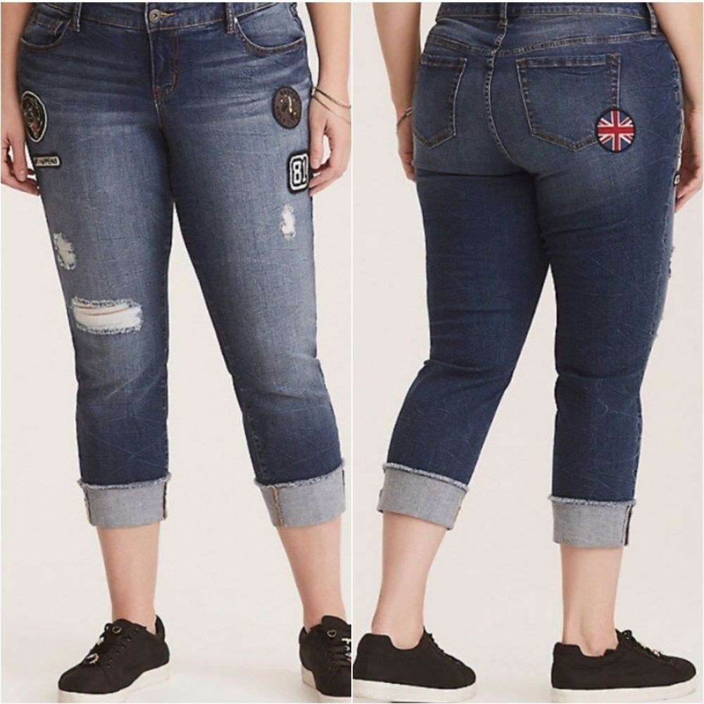 💇‍♀️Torrid Boyfriend Destroyed Patch Raw Hem Jeans Size 18